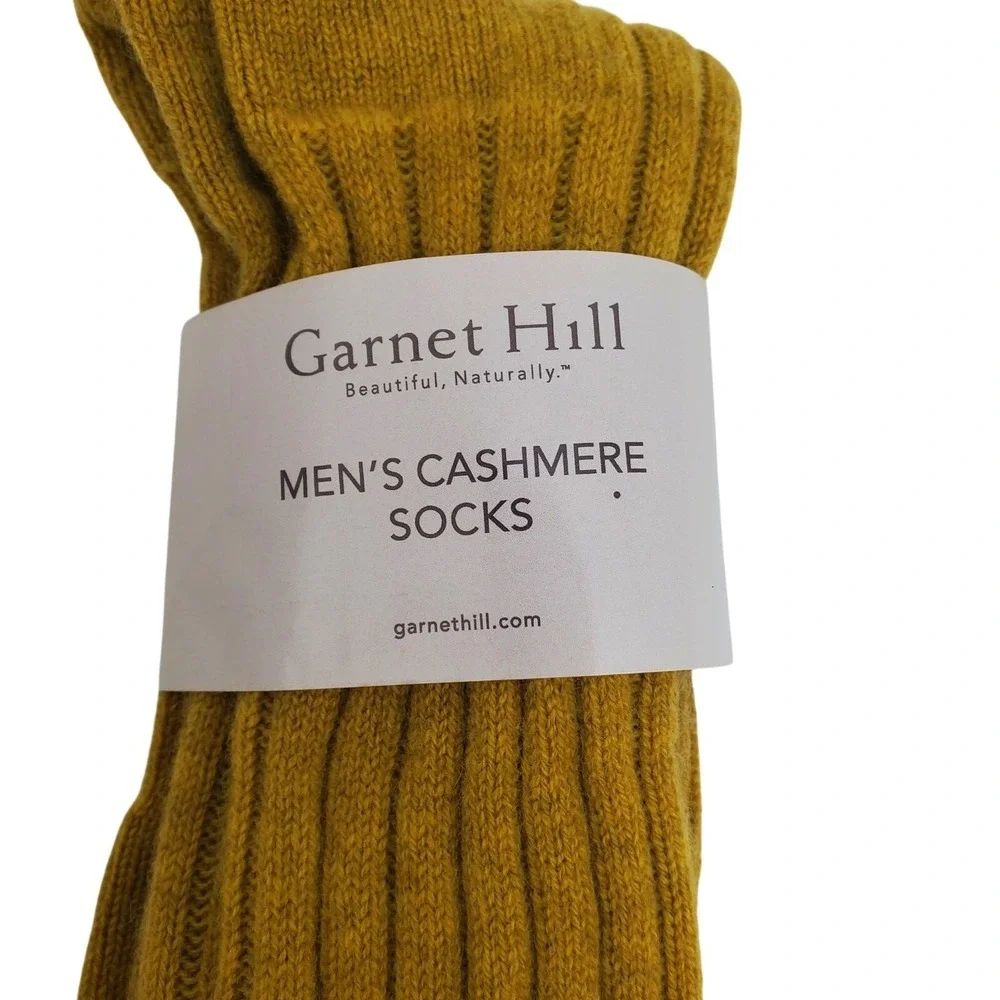 Mustard Gold Cashmere Crew Socks Mens‎ Large Warm Ribbed Pattern Garnet Hill NEW